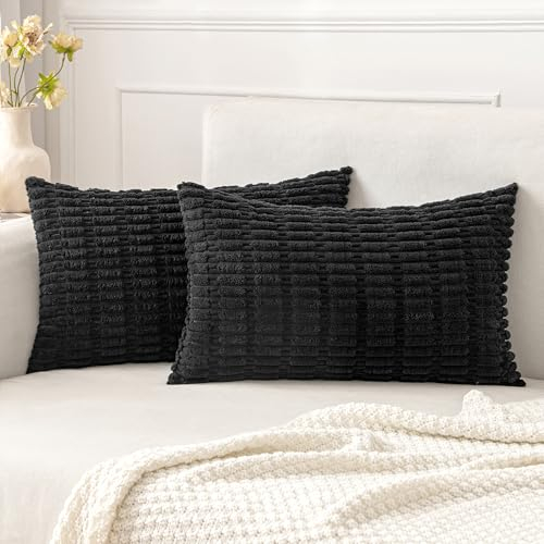 MIULEE 2er Set 40x60 cm Kordsamt Kissenbezüge Moderne Kissenhüllen Dekorative Sofakissen Dekokissen Weicher Zierkissenbezug für Wohnzimmer Sofa Schlafzimmer Boho Dekor Schwarz