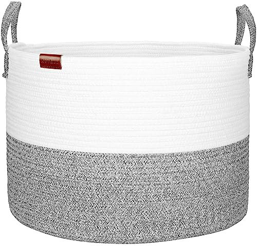 Aoohun Extra Large Laundry Basket, Collapsible Woven Storage Basket Natural Cotton Rope Basket Baby Nursery Organiser with Handle for Storage Towel Toy Blankets Grey 50 x 33 cm