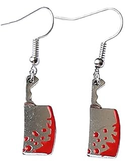 MFUOE Halloween Meat Cleaver Knife Dangle Earrings Horror Bloody Knife Dangle Earrings Halloween Set Party Dress Decor