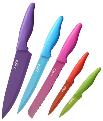 Axer Set Couteau Cuisine Colorés - Set de Couteaux de Cuisine Professionnel - Kit Couteau de Cuisine Inox - Service Couteaux Cuisine Professionnel - Chef Knife Set - Set Couteaux Professionnel