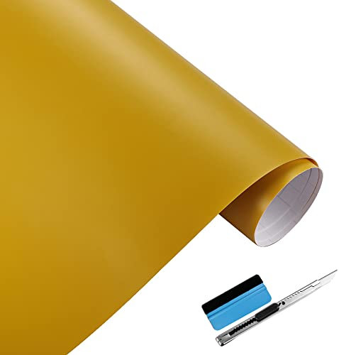 NewL Matte gelbe Vinylfolie, Selbstklebende Folie, Luftablassblase, für den Außenbereich geeignet für den Automobilgebrauch, enthält Installationswerkzeuge (50 x 150 cm)
