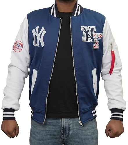 Jorde Calf Herren Basketball NY Yanks Bomberjacke | MA-1 Baseball League Vintage New York Varsity Fleece Jacke Varsity Jacke Herren