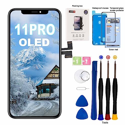 EFAITHFIX Ersatzdisplay für iPhone 11 Pro, OLED, 14,7 cm (5,8 Zoll), kein LCD-Bildschirm, 3D-Touch-Rahmen, Montage-Digitizer mit Reparaturset, Displayschutzfolie, wasserdichter Klebstoff, für Modell