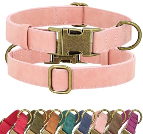 Didog Hundehalsband aus weichem PU-Leder, stilvolles Schnellverschluss-Hundehalsband für mittelgroße Hunde, leicht zu reinigen, verstellbares Haustierhalsband für den täglichen Spaziergang, Rosa
