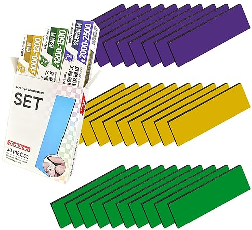 Stedi Sanding Sponge for Model Gundam Building, Hobby Model Tools Hand Sanding Block Waterproof Wet Dry Reuse 1000 to 2500 Grit Sandpaper, 30 Sheets