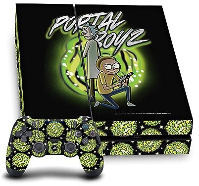 Head Case Designs Offizielle Rick and Morty Portal Boyz Grafiken Vinyl Haut Gaming Aufkleber Abziehbild Abdeckung kompatibel mit Sony PlayStation 4 PS4 Console and DualShock 4 Controller Bundle