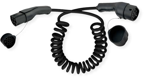 ROLINE Câble de Recharge pour Voiture électrique Type2, triphasé, 480VAC (3P+N+E), 32 A, 22 KW, câble spiralé, 3 m