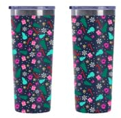 Dragon Glassware x Barbie 24 oz Insulated Stainless Steel Tumbler with Lid and 2 Straws - Festive Holiday Travel Coffee Tumbler Cup to Keep Drinks Hot or Cold, Fits Cup Holders - Christmas Theme