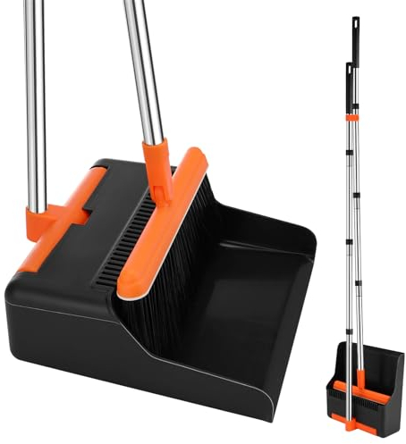 Gowkeey Escoba y Recogedor Plegable, Recogedor Plegable de Pie y Escoba con Giratorio de 180 Grados Cabeza para el Barrido de Limpieza del Hogar (Naranja Negro)