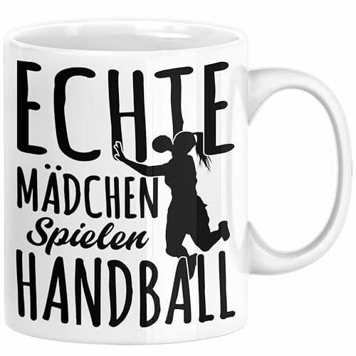 Mädchen Handball-Spielerin Tasse Geschenk Spruch Echte Mädchen Spielen Handball Geschenkidee Frauen (Weiß)