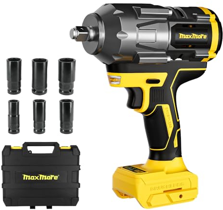 Llave de impacto inalámbrica compatible con batería DeWalt de 20 V MAX (sin batería) pistola de impacto de alto par sin escobillas de 1/2 pulgada con potencia máxima de 850 N.m, 6 enchufes, clip de