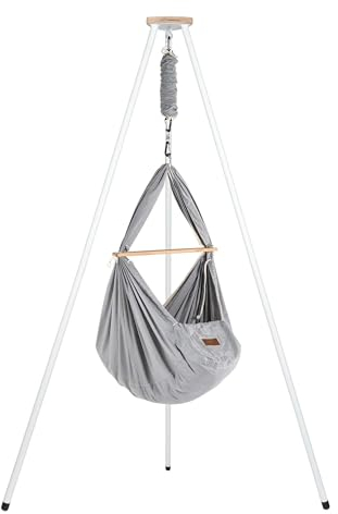 SCHMUSEWOLKE Federwiege Bio Grey - mit Tipi weiß - Hängematte für Babys und Kleinkinder ab Geburt bis 3 Jahre - Bio-Baumwolle - Mit Schafwollmatratze
