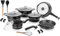 Lot de 17 batteries casseroles et poêles en aluminium moulé sous pression, revêtement en marbre, idéal pour induction ou gaz, couvercles en verre et outils inclus Royalty RL-ES2014M (Noir)