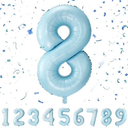 balloon Geburtstag zahlen Blau luftballon 8 jahre | Folienballon 8 -für Mädchen Junge Folienballon in 40Geburtstagsdeko - Kindergeburtstag Ballon Zahl Deko Geburtstag - fliegt mit Helium