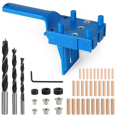 EXLECO Dima per Spinatura Legno Regolabile Dima per Fori Legno Fori di Posizionamento 6/8/10mm Dima per Fori a Tasca Guida per Trapano Guida Foratura Puncher Locator Maschere per Fori Tascabili Blu