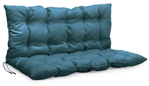 MG Design Bankauflage 120 x 50 x 50 cm Kissen türkis - Sitzkissen & Rückenkissen aus Polsterstoff, mit weicher Füllung, mit Schnüren zum Binden - Gartenbankauflage, Bankkissen