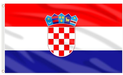 AhfuLife Kroatische Flagge 90 x 150 cm für EM Deko 2024, 2 Stück Kroatien Nationalflagge mit Messing-Ösen, Kroatien Fahne für Fußball EM WM Euro Olympische Nationaltag 2024 Bar Partydeko