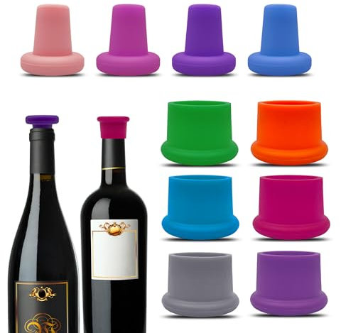 10 Stück Silikon Weinstopfen, Wiederverwendbare Sektflaschenstopfen, Weinflaschenverschlüsse, Kronkorken Glaskorken Getränke Bier Champagnerflaschen Weinverschluss für 1,8cm-2,2cm Innendurchmesser