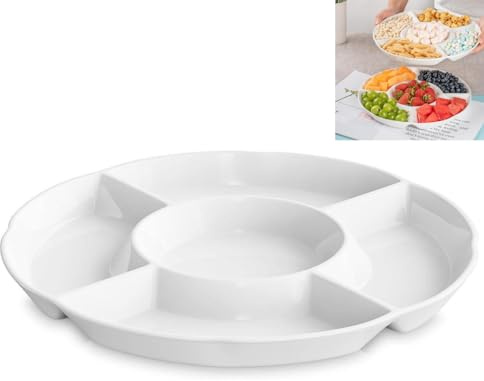 Keramik-Serviertablett für Chips und Dips, unterteilte Servierplatte | Porzellan, Für Gemüse & Snacks, Für Süßigkeiten, Unterteiltes Design