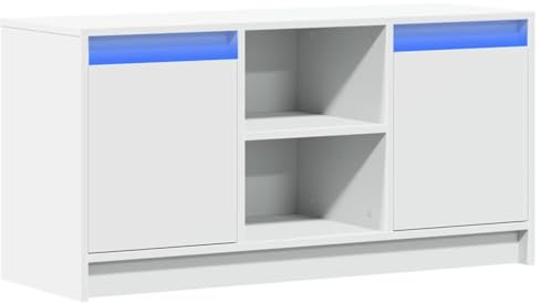 vidaXL Mueble de TV con LED Madera de ingeniería Blanco 100x34x50 cm, Soporte de TV, aparador de TV, Mueble HiFi, Banco de TV, Armario de TV