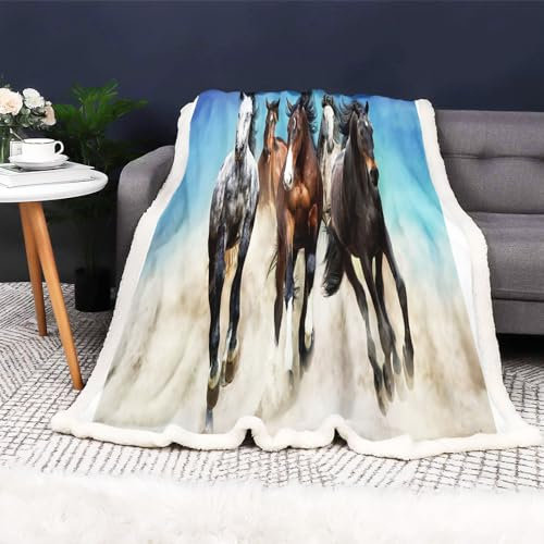 FABTOP Galoppierende Pferdedecke, Tier-Pferdedecke Flanell-Überwurfdecken Kuscheldecke Cartoon-Bauernhaus-Pferde, Überwurfdecke Fleecedecke Für Bett, Sofa (2,150 x 200 cm)