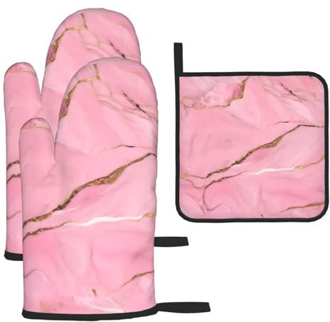 Set guanti da forno e presine con stampa in marmo rosso, guanti da ristorante, cucina, forno a microonde