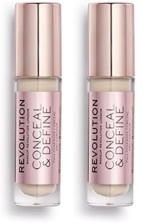 Makeup Revolution Conceal & Define Concealer, Lightweight, Longlasting, Full Coverage Face Makeup, C1, 4g (Packung mit 2)