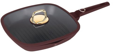 Berlinger Haus Turbo-Induktion Grillpfanne mit Deckel 28cm 2,1 L TitanPro-Antihaftbeschichtung, bordeaux, Leonardo Collection