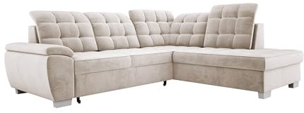 DomiMeble Ecksofa Lotta In Hochwertigem Salvador Stoff, Mit Schlaffunktion, Geräumigem Stauraum Und Eleganter Polsterung Für Das Wohnzimmer, 258x212cm, Anordnung auf der Rechten Seite, Farbe: BEIGE
