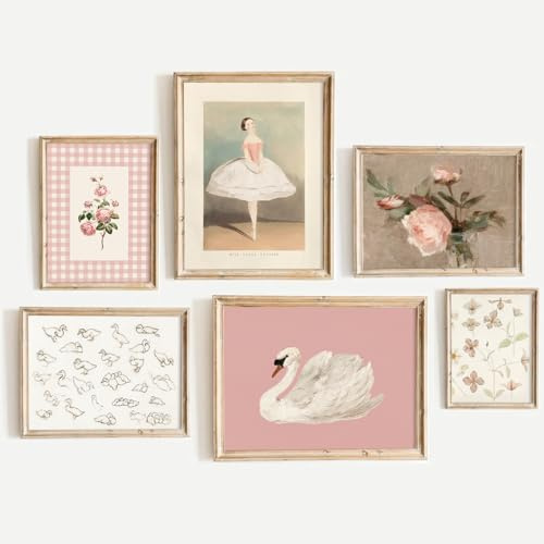 Rosa Wandkunst-Dekoration für Kinderzimmer, Baby-Mädchen, Leinwand-Kunst, Vintage-Blumendrucke, Kinderzimmer, Wanddekoration, adrettes Blumenposter, antikrosa Bilder, Schwäne, Gemälde für