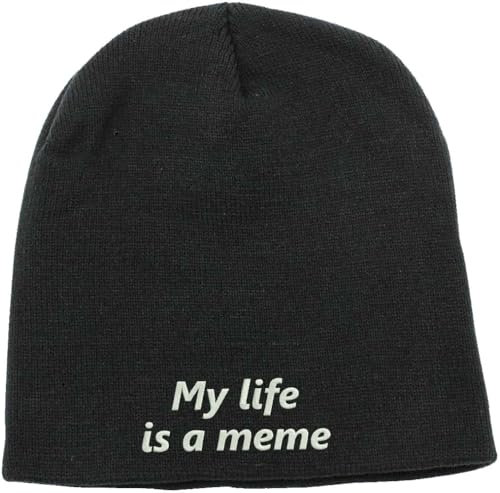 My Life is Meme Beanie-Mütze, bestickt, keine Faltung, Wintermütze, Schwarz, Schwarz , Einheitsgröße