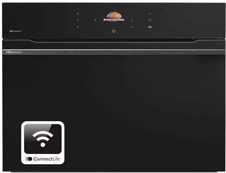 Hisense Built-in Electric Single Oven, 1000W Microwave, 26 Programmes, 75+ Recipes, Air Fry, Touch Control, TFT Display, Jet Black