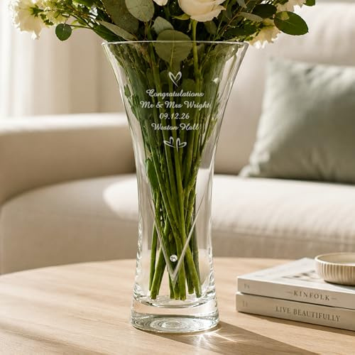Custom Large Hand Cut Diamond Effect Heart Vase - Anniversary, For Her, Mother's Day, Wedding, Birthday, Christmas, Flowers