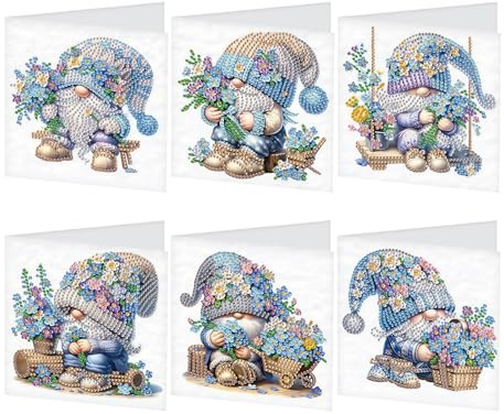JISHSHAY 6 Stück Diamond Painting Grußkarten Wichtel Diamant Painting Geburtstagskarten Gnome Diamantmalerei Karte Geburtstag Diamant Malerei Glückwunschkarten Zwerge Diamaond Malerei Greeting Cards