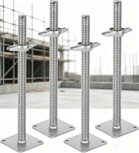 BAOSHISHAN 18 Adjustable Scaffold Leveling Jack 1.2 OD Galvanized Solid | Hot-Dip Galvanized,18 Height, Fits 1.2 Pipes ,12×12cm Base for Baker-Style Scaffolding