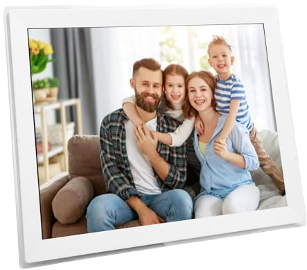 Tosuny WiFi Digitaler Bilderrahmen, 15 Zoll Smart Photo Frame mit IPS HD Touchscreen, 32 GB Speicher, Automatisch Rotate, Wandmontierbar, Fotos/Videos Sofort über App Teilen (Weiß)