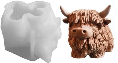 Moule de bougie de figurine de vache 3D Highland, Moule de silicone de vache Highland, figurines de résine animale outil de fabrication de bougies à boulange