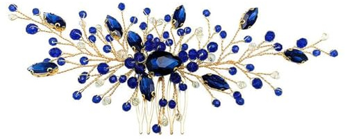 yufana Braut Hochzeit Kristall Haarschmuck, Hochzeitsfrisur Brautzubehör, Braut-Haarschmuck FüR Frauen und MäDchen (Blau)