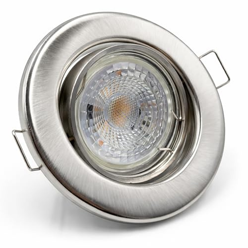 Rolux LED Einbaustrahler GU10 230V dimmbar 6,2W = 50W Halogen – warmweiß 2700K – 1/5/10er Set – Farben: Matt-Chrom, Chrom, Weiß – LED Deckenstrahler (Matt-Chrom, 1er Set)
