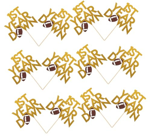 Sosoport 20pcs Football Cake Toppers Rugby Ball Cupcake Picks Sports Theme Birthday Party Decorations for Boys Reusable Glitter Football Happy Birthday Cake Topper