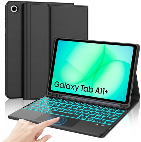 Tastiera Cover per Samsung Galaxy Tab A11 Plus/A11+ 2025/A9+ 11 Pollici | Keyboard Touchpad 7 Colori Illuminato Staccabile, Italiano QWERTY, Custodia Tastiera Bluetooth con Portapenna, Nero