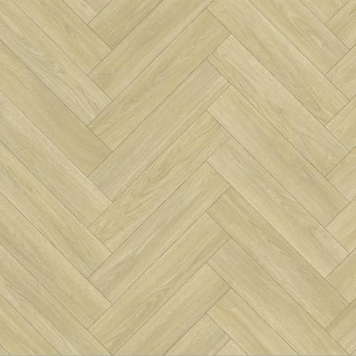 Vinyl Flooring Wood Oak Herringbone Design Foam Backed Vinyl Flooring Roll | Non-Slip Easy Clean Waterproof Lino Vinyl Floor | Living Dining Room, Lounge, Hallway Flooring (Pale Oak, 3m x 2m)