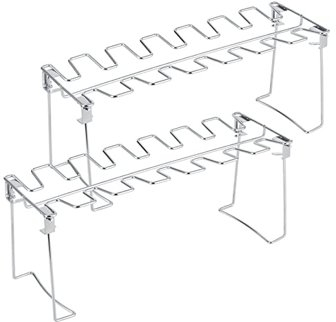 Agatige 2PCS 14 Slots Chicken Leg Rack, 13,8 x 5,5 x 4,3in zusammenklappbarer Grill Edelstahl Chicken Wing Leg Grill Rack Folding Barbecue Oven Bräter Ständer