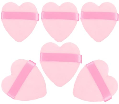 Housoutil Houppettes à Poudre de Cœur 6pcs pour Maquillage Précis, Éponge Douce en Flocage, Applicateur Multifonction pour Débutants et Poudre Cosmétique