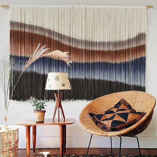 Flber Großer Makramee-Wandbehang im Boho-Stil mit Batikmuster, Faser-Kunstdekor für Wohnzimmer, Schlafzimmer oder als Hintergrund, 145 cm breit x 89 cm lang