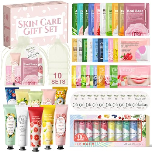 70 Pezzi Cofanetto Skincare Donna, Gift Set for Women, Kit Maschere Viso | con Creme Mani, Face Mask, Patch Occhiaie, Lip Mask, Lipbalm, per Articoli per Feste in SPA, Bomboniere per Matrimoni