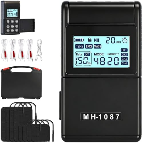 TENS/EMS Gerät 3-in-1 TENS Gerät Schmerztherapie mit 48 Modi 4 Kanäle Reizstromgerät mit 8 Elektroden Pads für Arm, Bein, Rücken, Schulter, Nacken