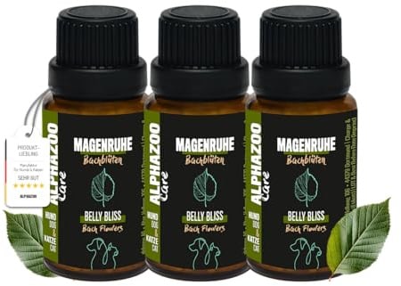 alphazoo Magenruhe Bachblüten für Hunde & Katzen Aller Rassen 3 x 15g I Globuli zur Regulierung der Verdauung I 100% natürliche Mischung nach Dr. Bach