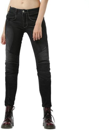 Duohropke - Pantaloni da moto da donna, Slim Fit, in jeans con protezioni per le ginocchia e l'anca, in denim elasticizzato, pantaloni cargo da moto, jeans da moto, pantaloni protettivi, pantaloni da