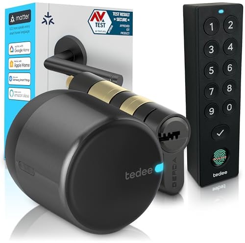 Tedee GO2 Cerradura Inteligente con Teclado Keypad PRO, Cilindro Modular EXXO Smart de Aluminio, Cerradura Electrónica para Puerta, Bluetooth Acceso Remoto, Compatible con Alexa y Google Matter